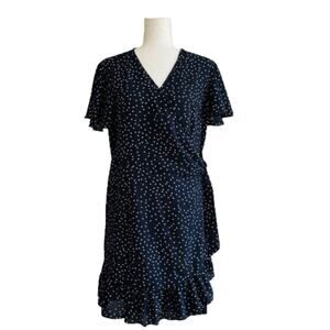Relipop Wrap Dress Blue White Polka Dot V-Neck Bell Short Sleeve Ruffled XL NEW